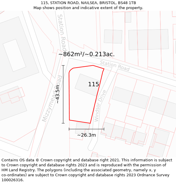 115, STATION ROAD, NAILSEA, BRISTOL, BS48 1TB: Plot and title map