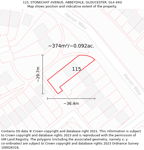 115, STONECHAT AVENUE, ABBEYDALE, GLOUCESTER, GL4 4XG: Plot and title map