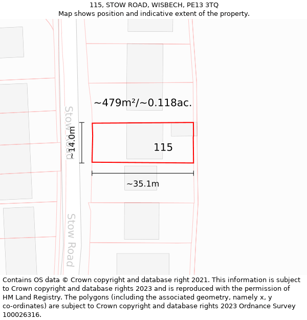 115, STOW ROAD, WISBECH, PE13 3TQ: Plot and title map