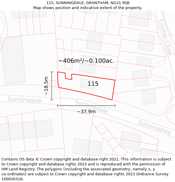 115, SUNNINGDALE, GRANTHAM, NG31 9SB: Plot and title map