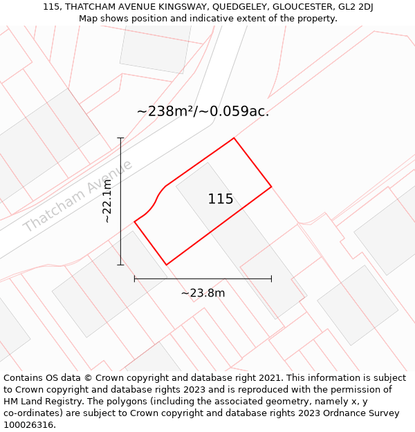 115, THATCHAM AVENUE KINGSWAY, QUEDGELEY, GLOUCESTER, GL2 2DJ: Plot and title map