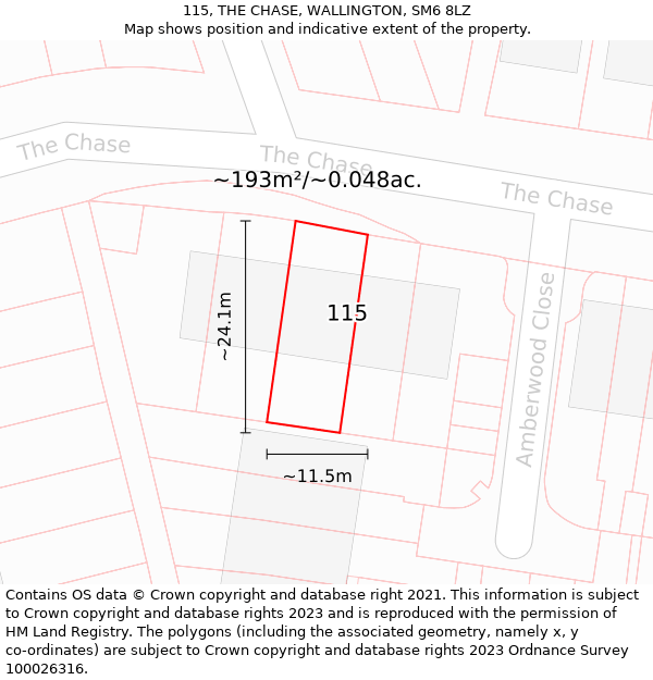 115, THE CHASE, WALLINGTON, SM6 8LZ: Plot and title map