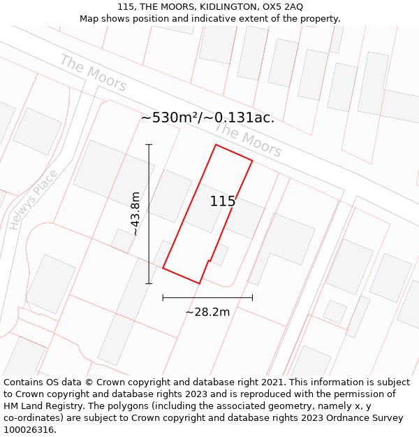 115, THE MOORS, KIDLINGTON, OX5 2AQ: Plot and title map