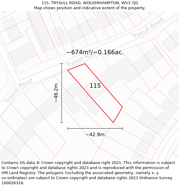 115, TRYSULL ROAD, WOLVERHAMPTON, WV3 7JG: Plot and title map