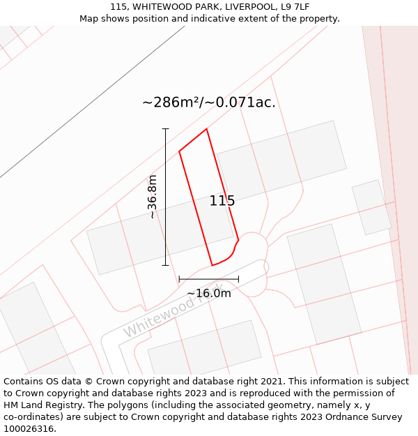 115, WHITEWOOD PARK, LIVERPOOL, L9 7LF: Plot and title map