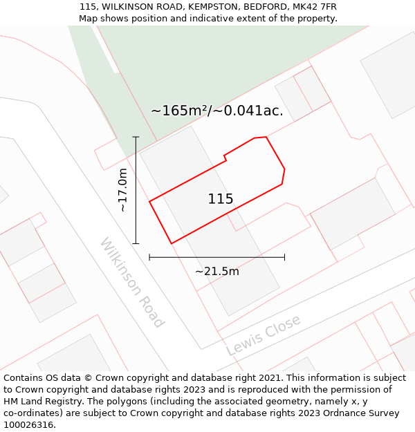 115, WILKINSON ROAD, KEMPSTON, BEDFORD, MK42 7FR: Plot and title map