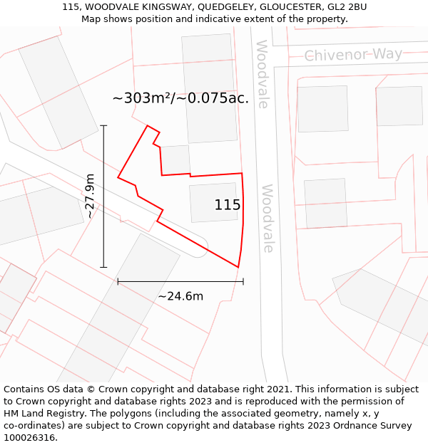 115, WOODVALE KINGSWAY, QUEDGELEY, GLOUCESTER, GL2 2BU: Plot and title map