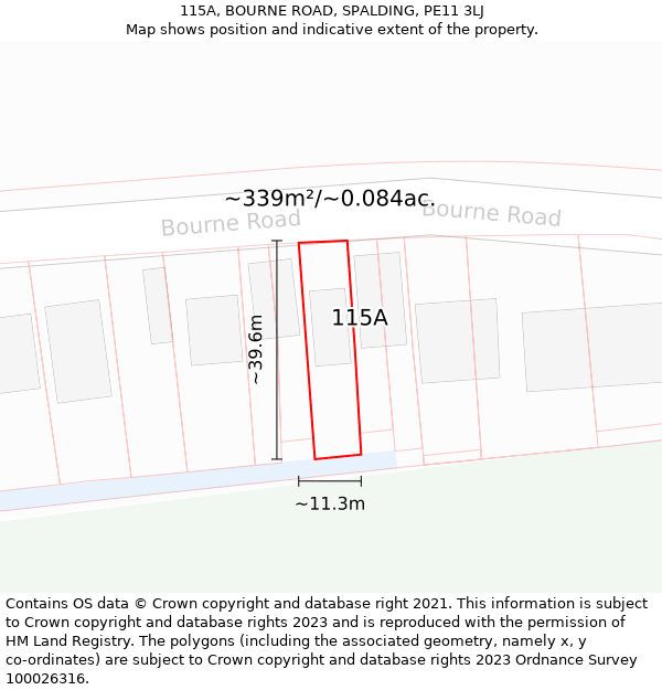 115A, BOURNE ROAD, SPALDING, PE11 3LJ: Plot and title map