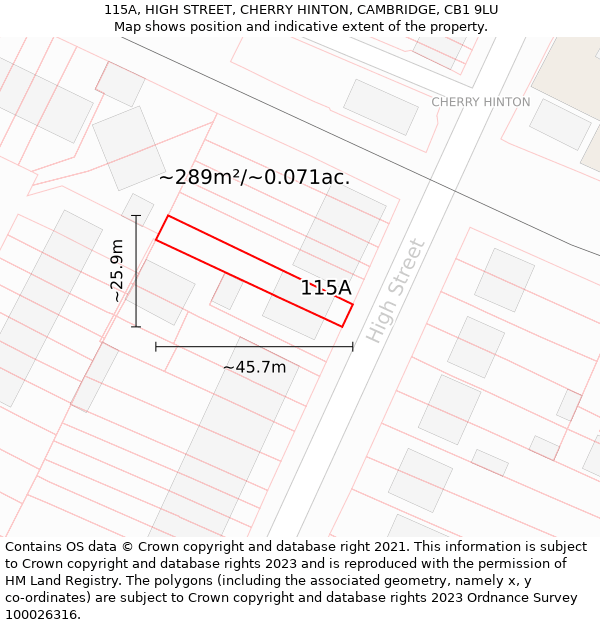 115A, HIGH STREET, CHERRY HINTON, CAMBRIDGE, CB1 9LU: Plot and title map