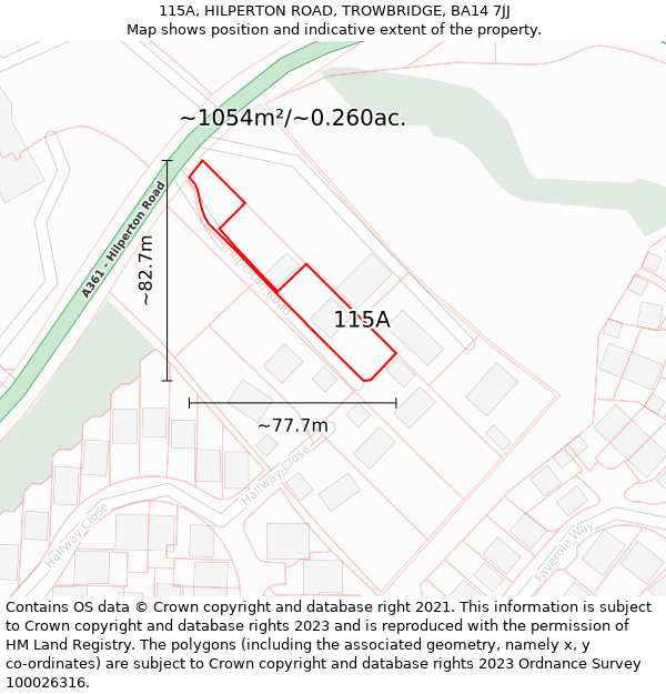 115A, HILPERTON ROAD, TROWBRIDGE, BA14 7JJ: Plot and title map