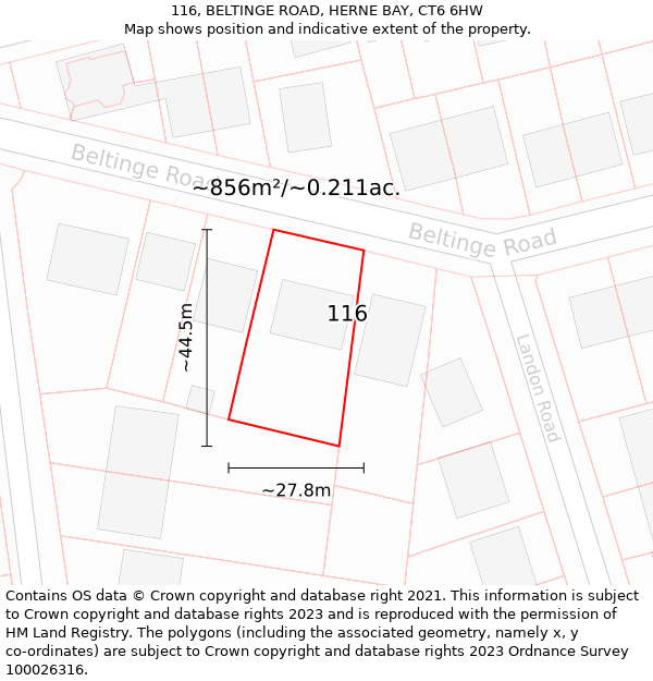 116, BELTINGE ROAD, HERNE BAY, CT6 6HW: Plot and title map