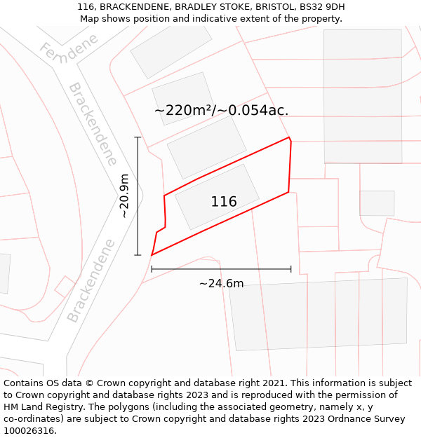 116, BRACKENDENE, BRADLEY STOKE, BRISTOL, BS32 9DH: Plot and title map