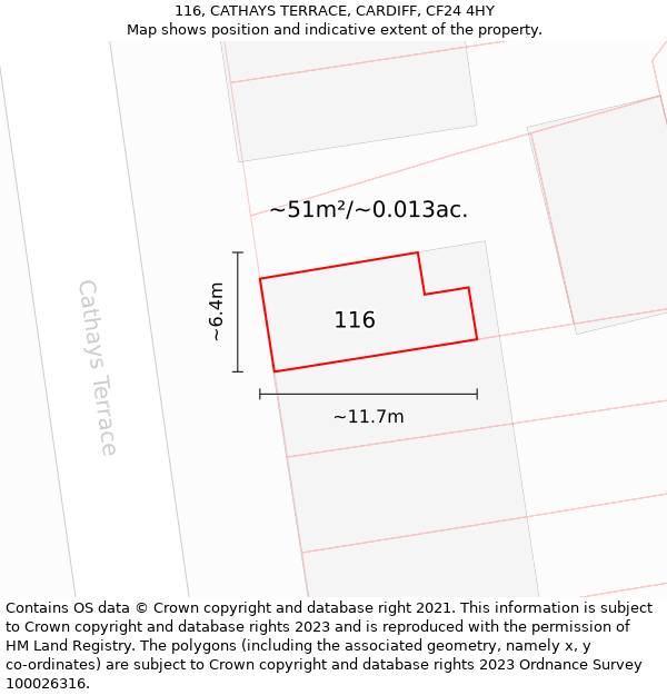 116, CATHAYS TERRACE, CARDIFF, CF24 4HY: Plot and title map
