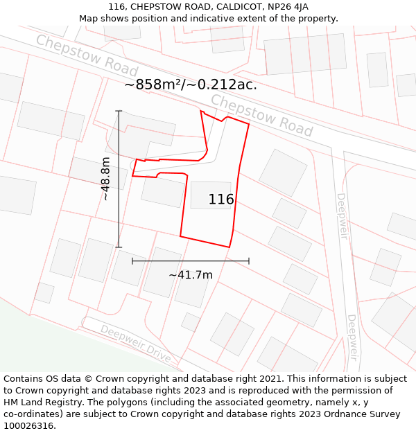 116, CHEPSTOW ROAD, CALDICOT, NP26 4JA: Plot and title map