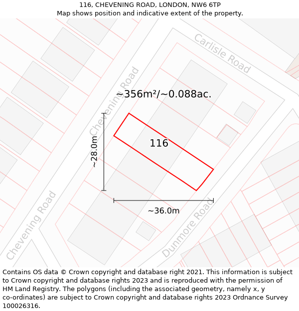 116, CHEVENING ROAD, LONDON, NW6 6TP: Plot and title map