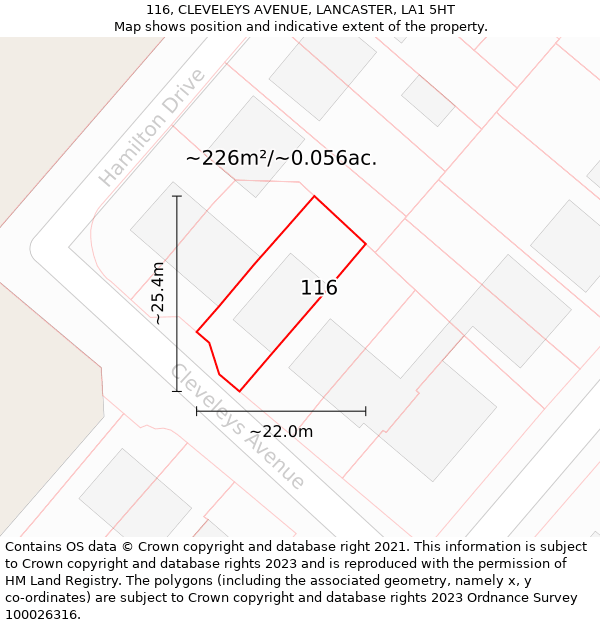 116, CLEVELEYS AVENUE, LANCASTER, LA1 5HT: Plot and title map