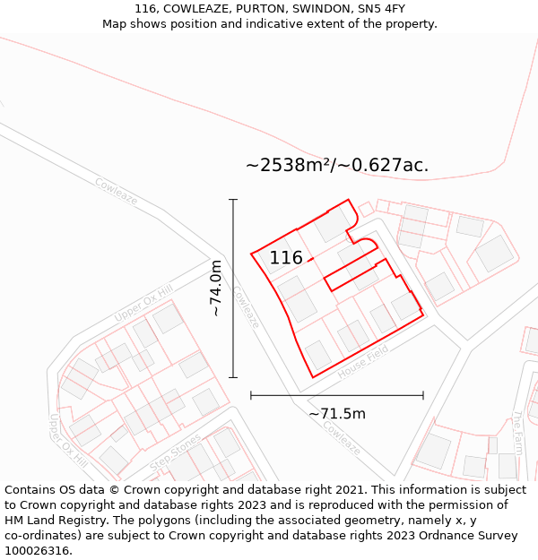 116, COWLEAZE, PURTON, SWINDON, SN5 4FY: Plot and title map
