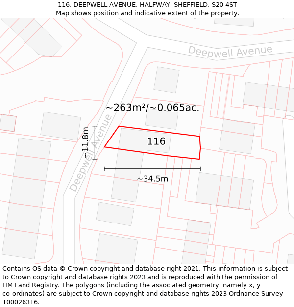 116, DEEPWELL AVENUE, HALFWAY, SHEFFIELD, S20 4ST: Plot and title map