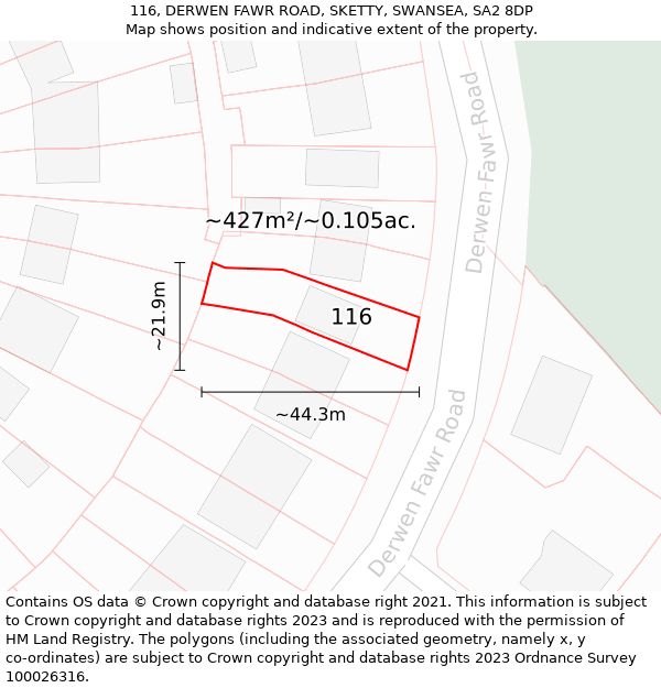 116, DERWEN FAWR ROAD, SKETTY, SWANSEA, SA2 8DP: Plot and title map