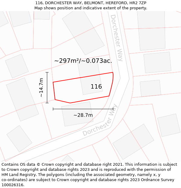 116, DORCHESTER WAY, BELMONT, HEREFORD, HR2 7ZP: Plot and title map
