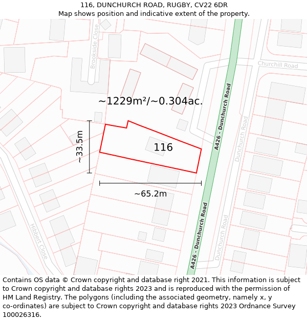 116, DUNCHURCH ROAD, RUGBY, CV22 6DR: Plot and title map