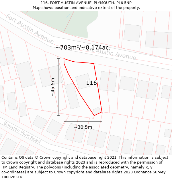 116, FORT AUSTIN AVENUE, PLYMOUTH, PL6 5NP: Plot and title map