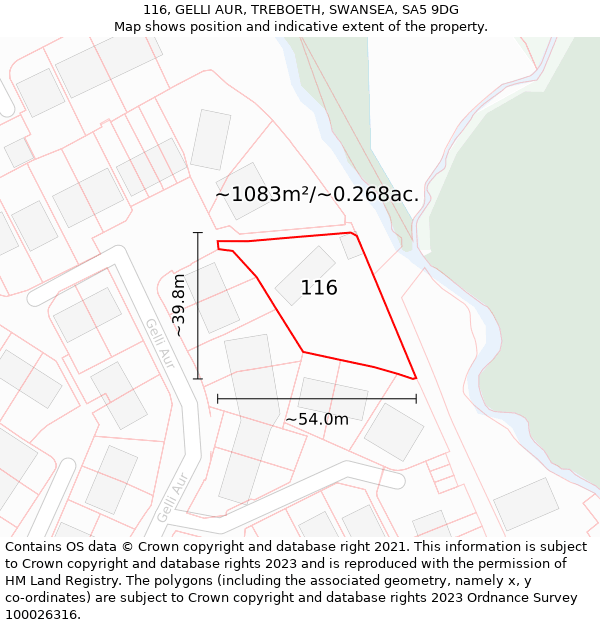 116, GELLI AUR, TREBOETH, SWANSEA, SA5 9DG: Plot and title map