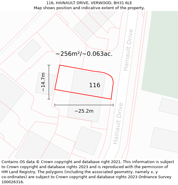 116, HAINAULT DRIVE, VERWOOD, BH31 6LE: Plot and title map
