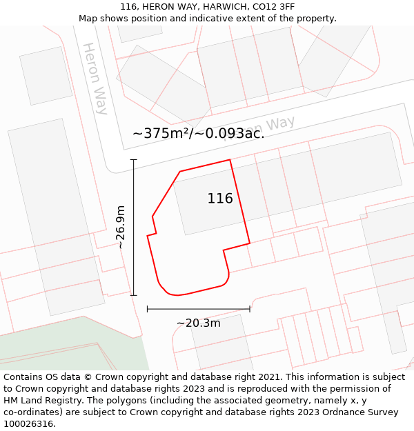 116, HERON WAY, HARWICH, CO12 3FF: Plot and title map