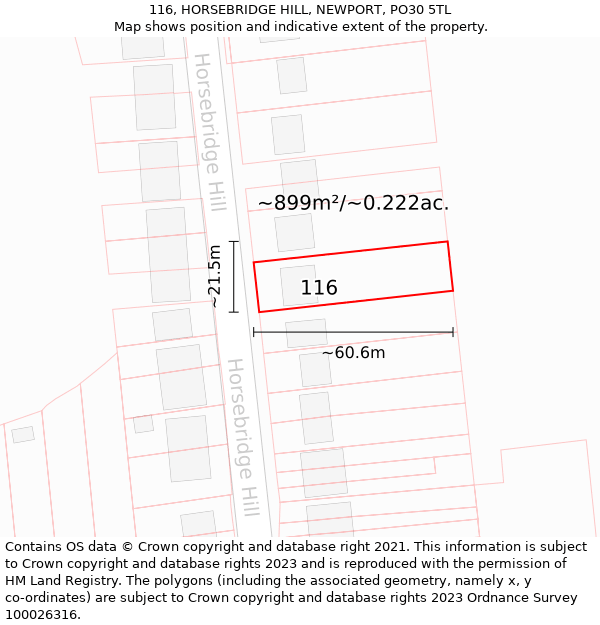 116, HORSEBRIDGE HILL, NEWPORT, PO30 5TL: Plot and title map