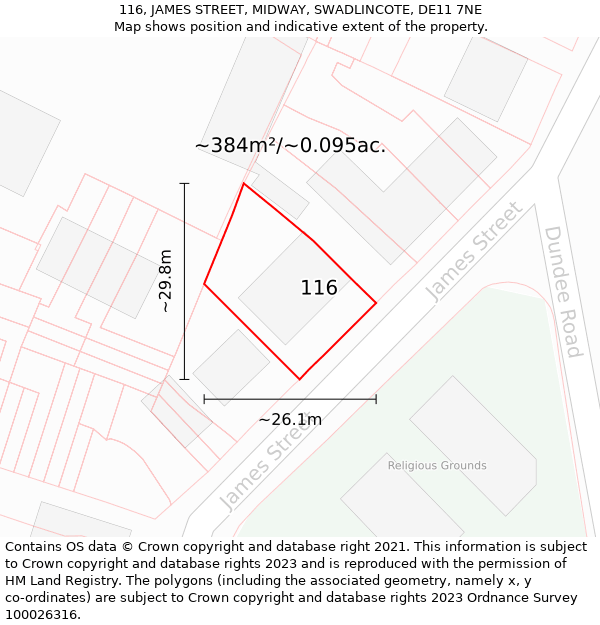 116, JAMES STREET, MIDWAY, SWADLINCOTE, DE11 7NE: Plot and title map