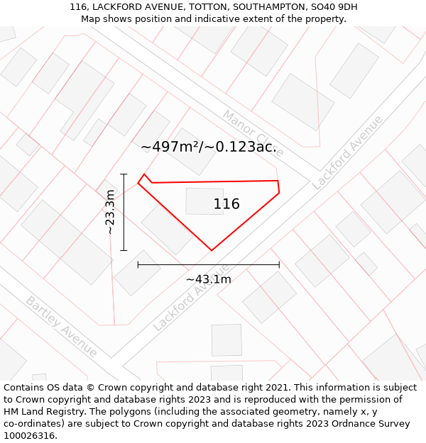 116, LACKFORD AVENUE, TOTTON, SOUTHAMPTON, SO40 9DH: Plot and title map