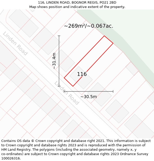 116, LINDEN ROAD, BOGNOR REGIS, PO21 2BD: Plot and title map