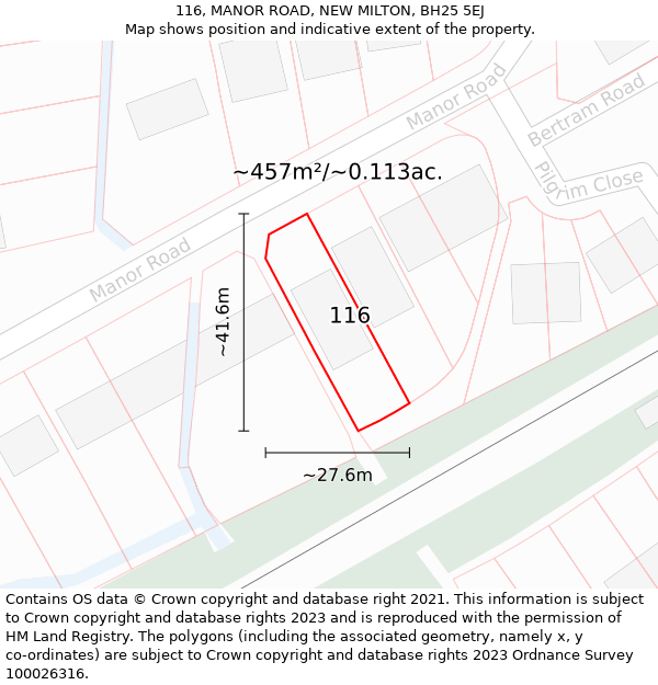 116, MANOR ROAD, NEW MILTON, BH25 5EJ: Plot and title map