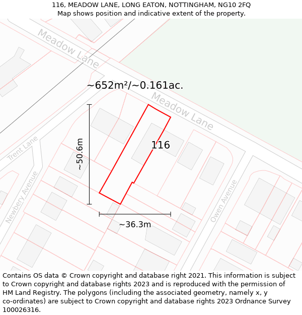 116, MEADOW LANE, LONG EATON, NOTTINGHAM, NG10 2FQ: Plot and title map