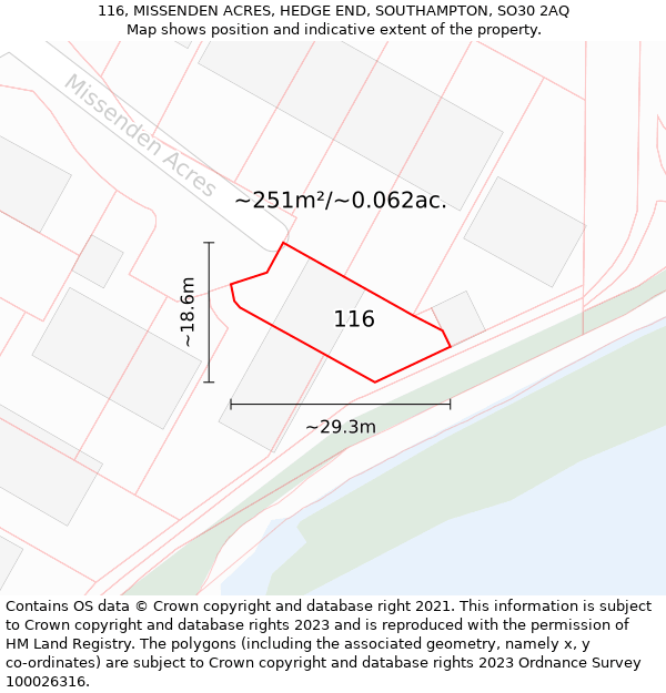 116, MISSENDEN ACRES, HEDGE END, SOUTHAMPTON, SO30 2AQ: Plot and title map