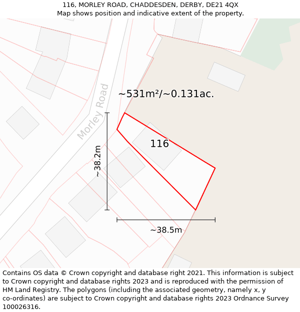 116, MORLEY ROAD, CHADDESDEN, DERBY, DE21 4QX: Plot and title map