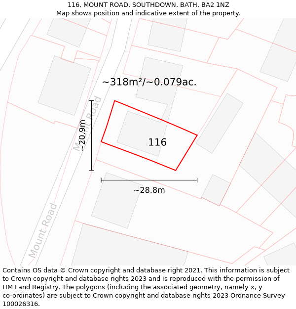 116, MOUNT ROAD, SOUTHDOWN, BATH, BA2 1NZ: Plot and title map