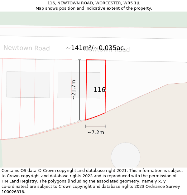 116, NEWTOWN ROAD, WORCESTER, WR5 1JL: Plot and title map