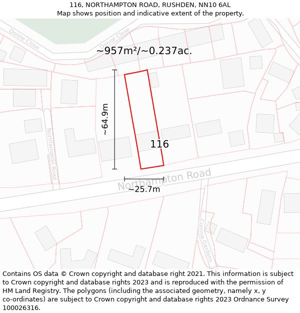 116, NORTHAMPTON ROAD, RUSHDEN, NN10 6AL: Plot and title map