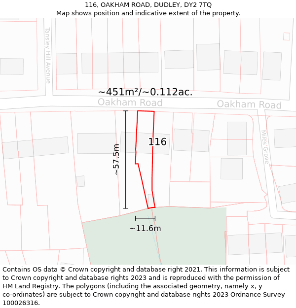 116, OAKHAM ROAD, DUDLEY, DY2 7TQ: Plot and title map