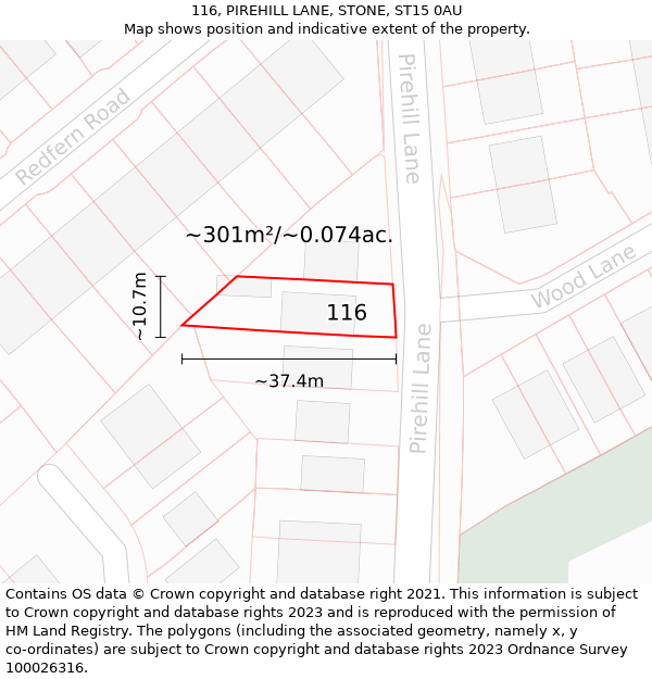 116, PIREHILL LANE, STONE, ST15 0AU: Plot and title map