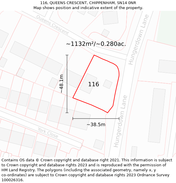 116, QUEENS CRESCENT, CHIPPENHAM, SN14 0NR: Plot and title map