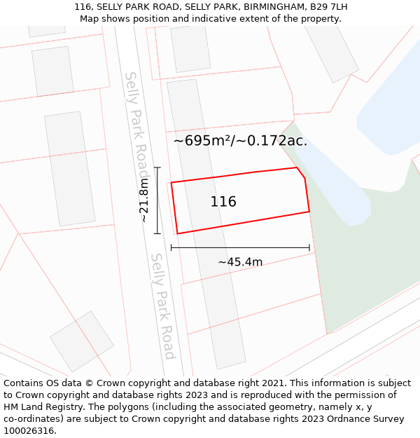 116, SELLY PARK ROAD, SELLY PARK, BIRMINGHAM, B29 7LH: Plot and title map