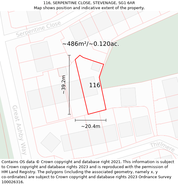 116, SERPENTINE CLOSE, STEVENAGE, SG1 6AR: Plot and title map