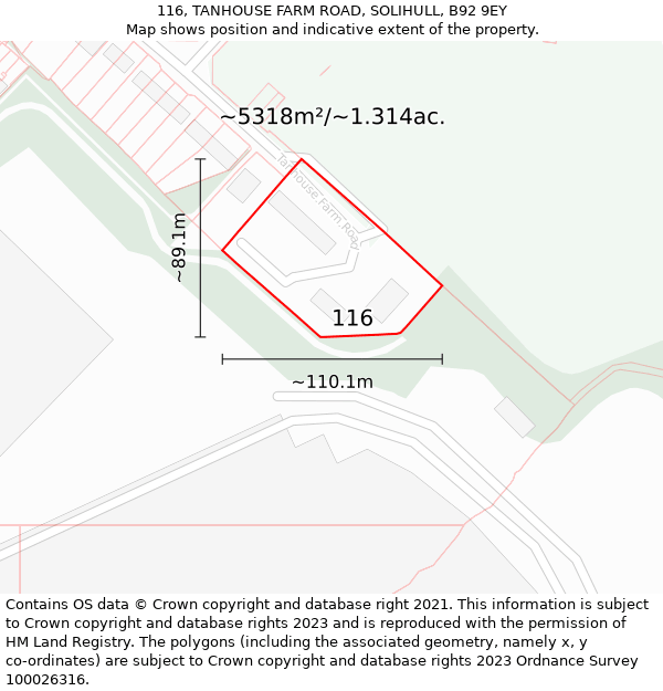 116, TANHOUSE FARM ROAD, SOLIHULL, B92 9EY: Plot and title map