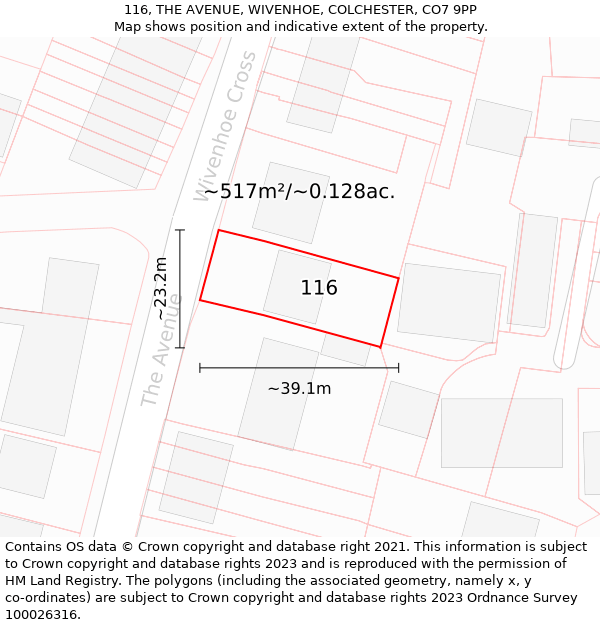 116, THE AVENUE, WIVENHOE, COLCHESTER, CO7 9PP: Plot and title map