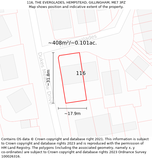 116, THE EVERGLADES, HEMPSTEAD, GILLINGHAM, ME7 3PZ: Plot and title map