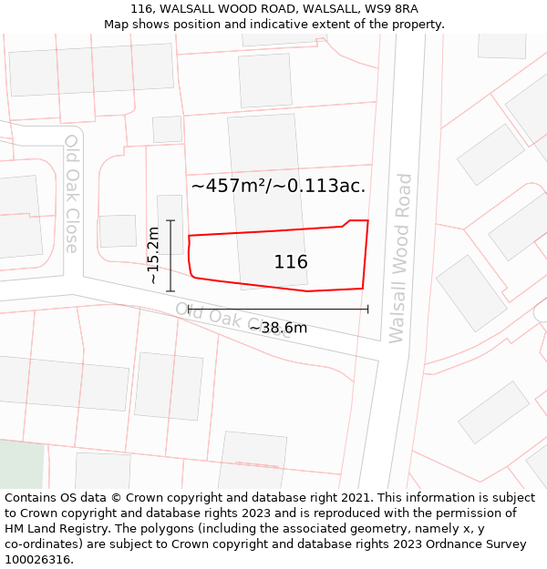 116, WALSALL WOOD ROAD, WALSALL, WS9 8RA: Plot and title map