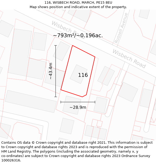 116, WISBECH ROAD, MARCH, PE15 8EU: Plot and title map